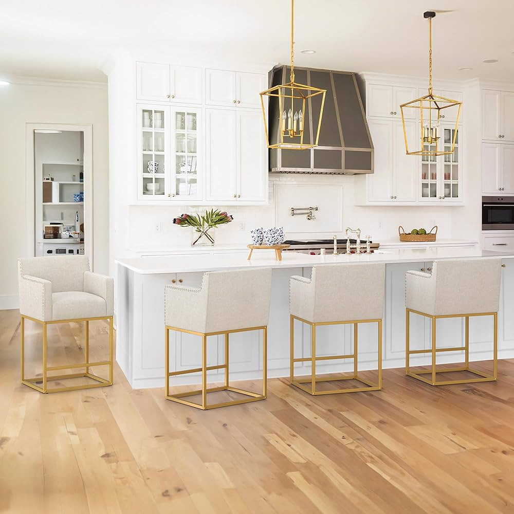 LUE BONA 27'' H Counter Height Bar Stools Set of 4，Modern Barstools with Open Arms, Gold Metal ... | Amazon (US)