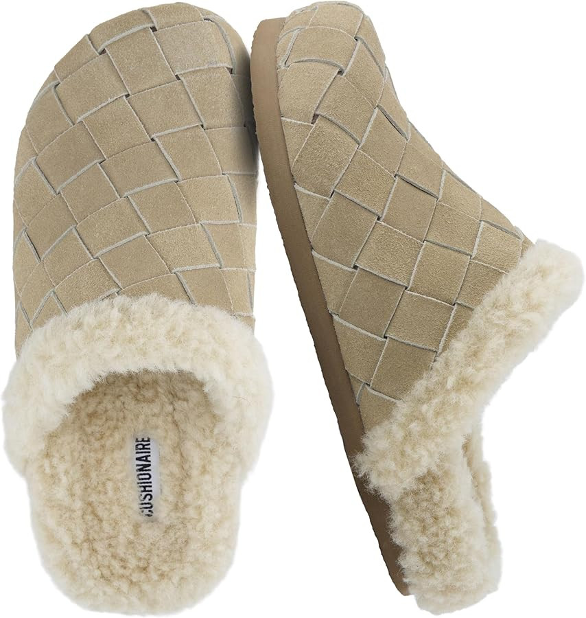 CUSHIONAIRE Cliché Genuine Suede Woven Mule Slippers for Women Indoor and Outdoor - Slip On Faux... | Amazon (US)