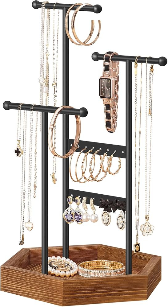 SONGMICS Jewelry Holder, Jewelry Organizer, 3 Tiers and 1 Tray, Jewelry Display Stand with Metal ... | Amazon (US)