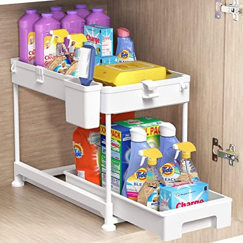 Amazon.com: SPACEKEEPER Under Sink Organizer, Sliding Cabinet Basket Organizer 2 Tier Under Bathr... | Amazon (US)