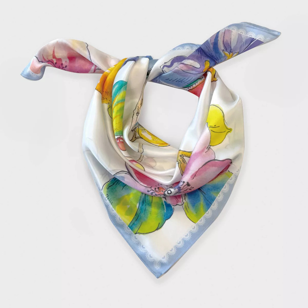 Women's Floral Printed Square Silk Scarf - A New Day™ Purple | Target