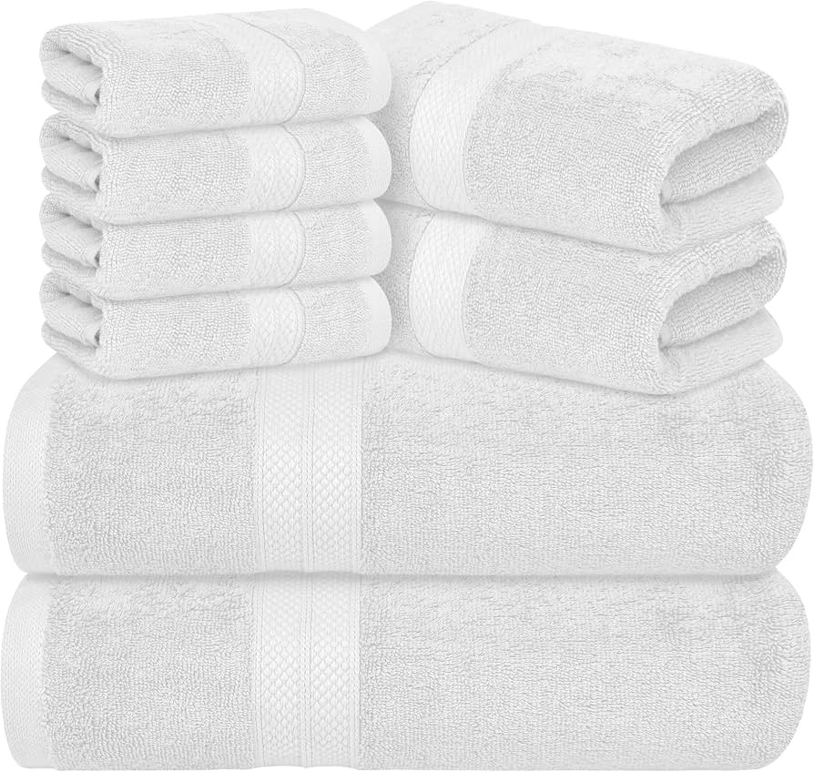 Avalon Towels Luxury 8 Piece White Towels Set, 2 Bath Towels, 2 Hand Towels and 4 Washcloths, 600... | Amazon (US)