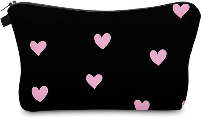 Aiphamy Cute Travel Makeup Bag Cosmetic Bag Small Pouch Gift for Women (Pink Heart) | Amazon (US)