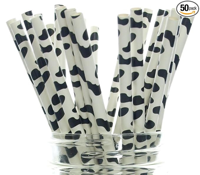 Cow Party Straws, Barnyard Paper Straws (50 Pack) - Farm Birthday Party Supplies, Cow Hide Print ... | Amazon (US)