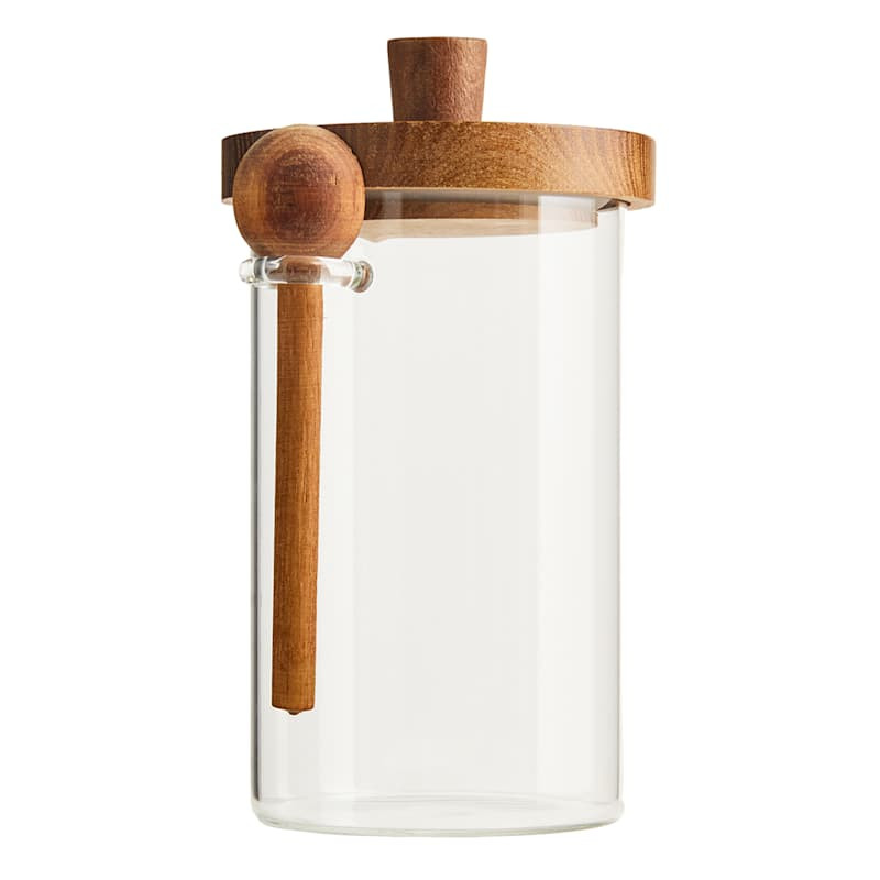 Medium Glass Canister with Acacia Wood Lid & 1tsp Spoon, 25oz | At Home
