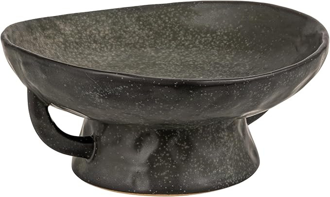 Creative Co-Op Stoneware Footed Pedestal/Bowl with Handles, Reactive Glaze, Black | Amazon (US)