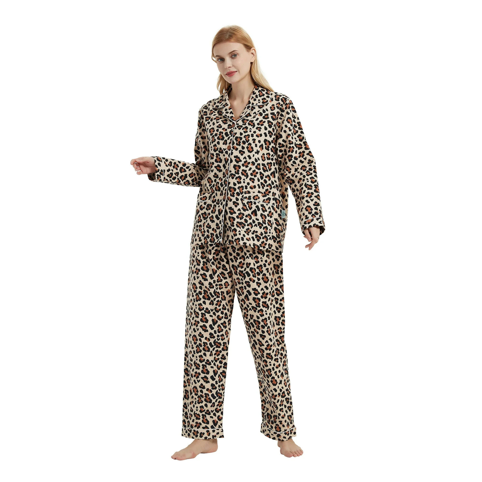 GLOBAL Women's 100% Cotton Flannel Pajama Set - Cozy Winter 2-Piece Loungewear with Button-Down T... | Walmart (US)