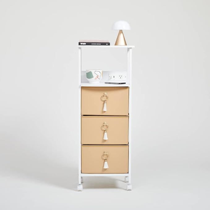Dormify Charging 3-Drawer Cart on Wheels | 1 Outlet & 2 USB Ports | Fabric Drawers | Storage Draw... | Amazon (US)