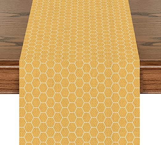 Yellow Honeycomb Stripes Table Runner Geometric Plaid Cotton Linen Table Runners Farmhouse Home D... | Amazon (US)