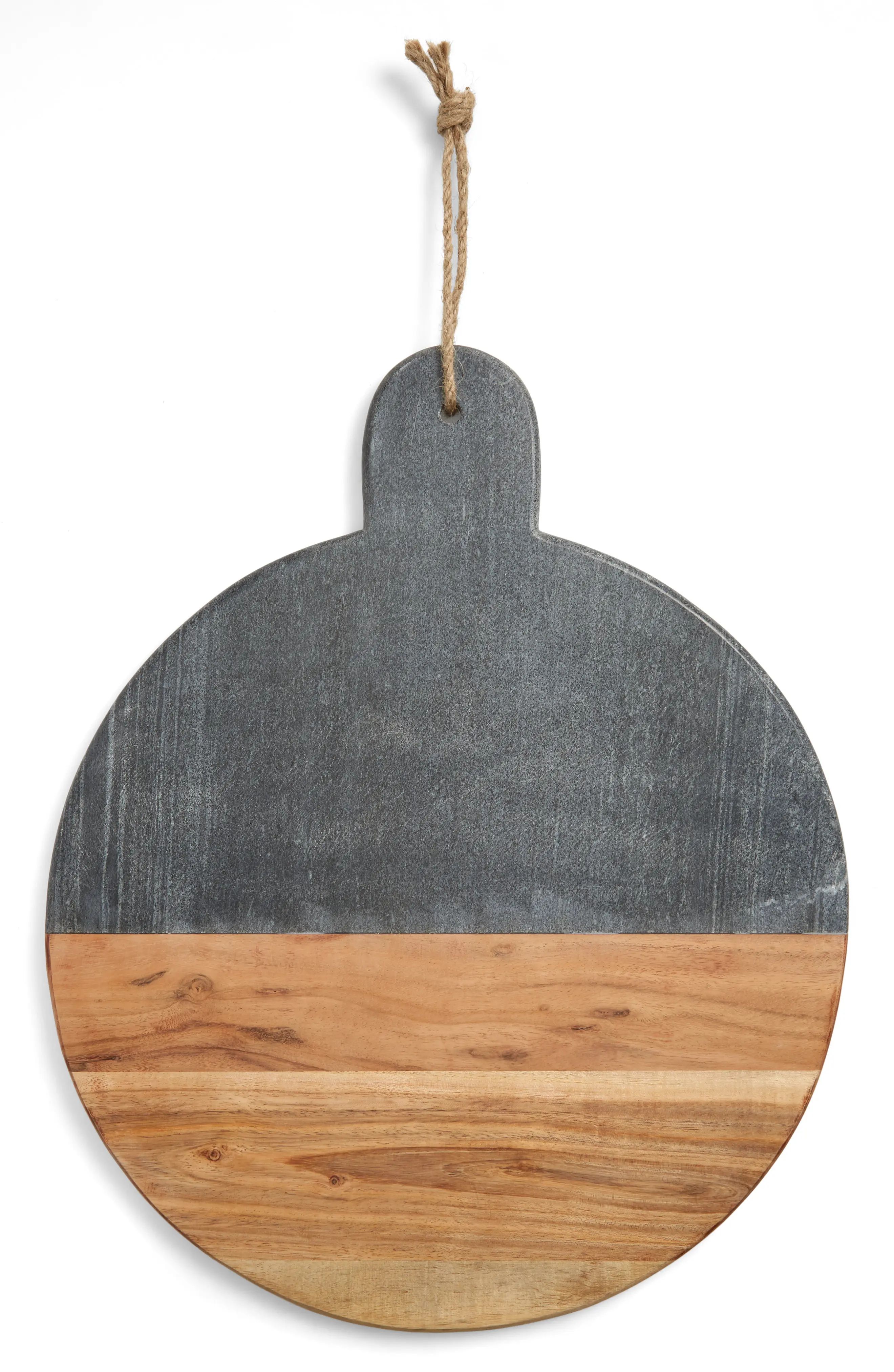 Nordstrom at Home Round Marble & Acacia Wood Serving Board in Ebony at Nordstrom | Nordstrom