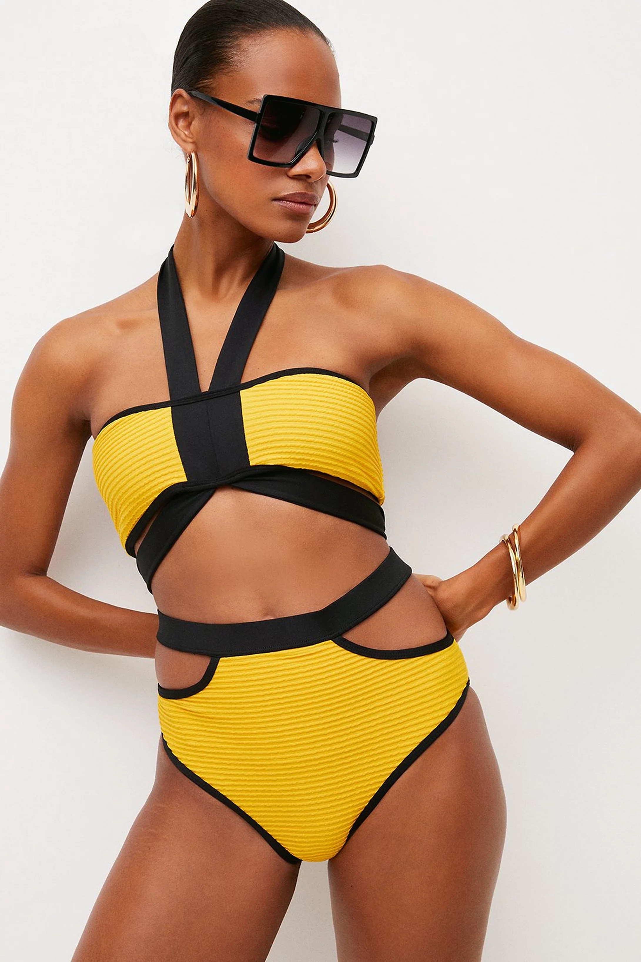 Ripple Colour Block Double Strap Bikini Top | Karen Millen UK & IE