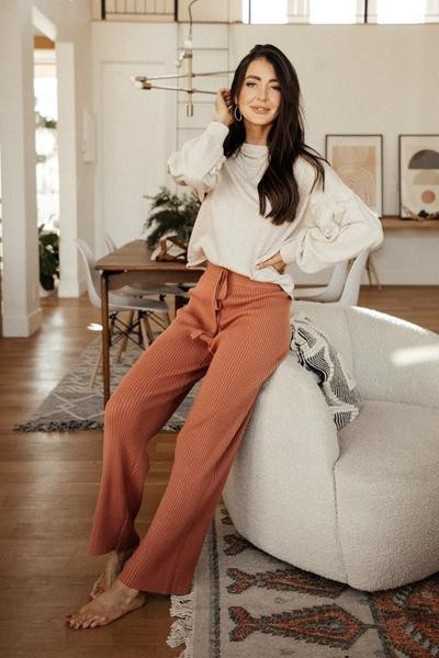 Ribbed Set Pants in Salmon | Böhme US