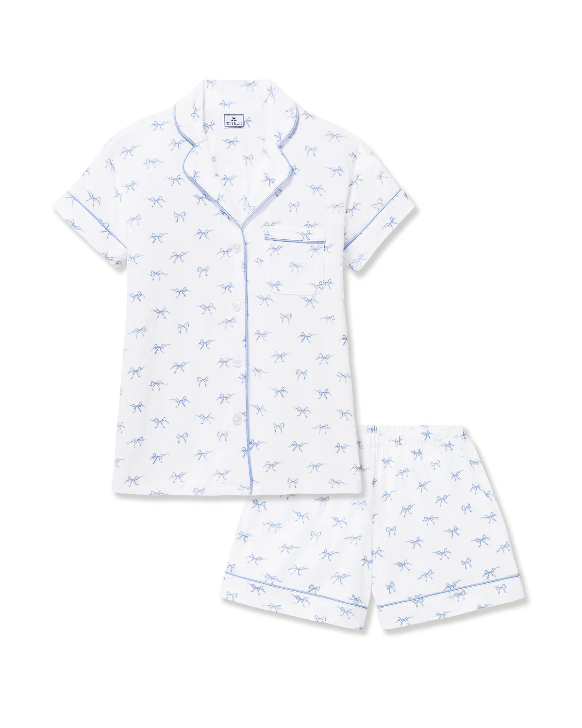 Women's Pima Short Sleeve Short Set in Something Blue Bows | Petite Plume