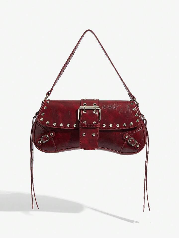 SHEIN X Lucía Bellido SHEIN SXY Fashionable Shoulder Bag With Rivet Decoration For Women And Tee... | SHEIN