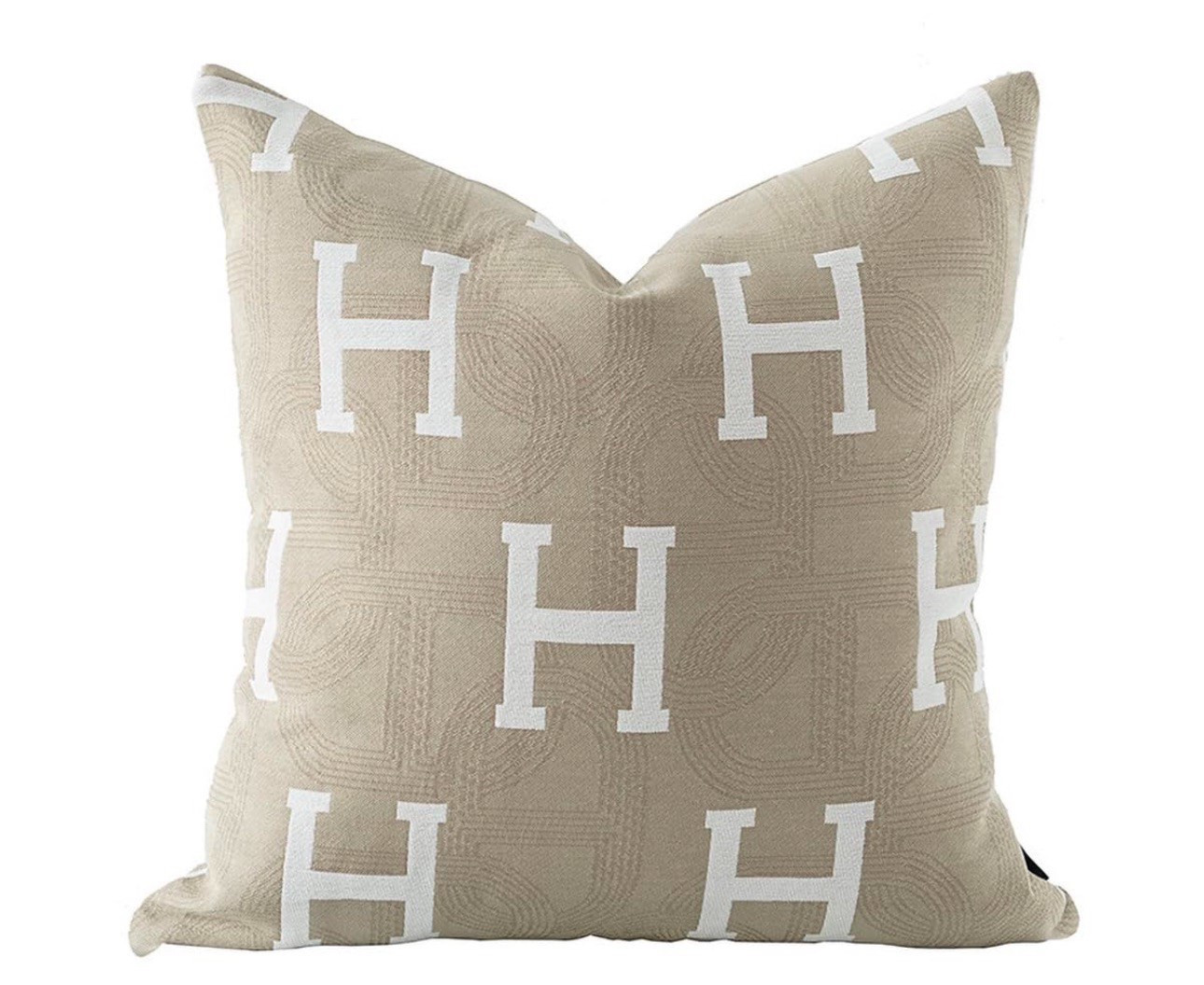 Croker Horse 20x20" Inches Throw Pillow Cushion Cover - Beige H Letter Embroidery Modern Fashion Style Couch Sofa Pillow Cover for Living Room Bedroom