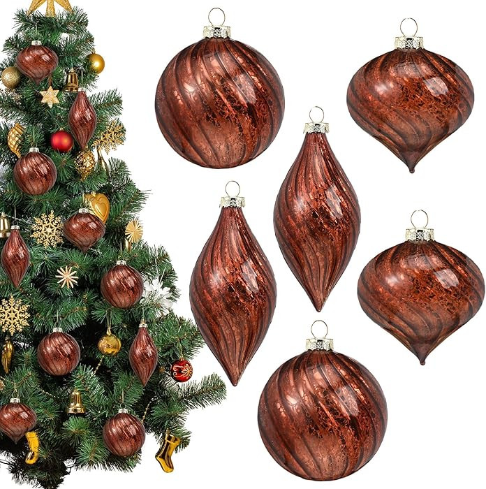 12 Pcs Brown Glass Christmas Ornaments, Christmas Ball Ornaments Shiny Vintage Hanging Neutral He... | Amazon (US)