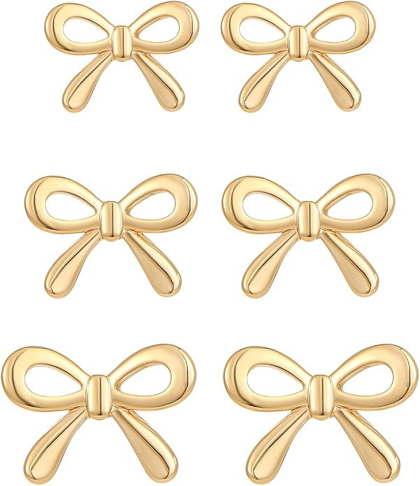 SYGY 3 Pairs Gold Bow Earrings for Women, 14K Gold Stud Bow Earrings, 3 Sizes Cute Gold Ear rings | Amazon (US)