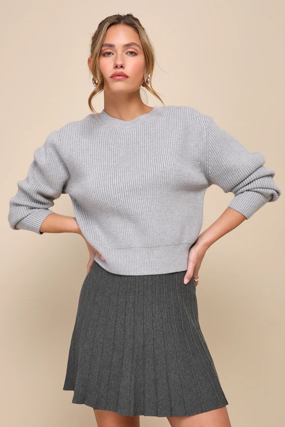 Chilly Vibes Heather Light Grey Crew Neck Sweater | Lulus