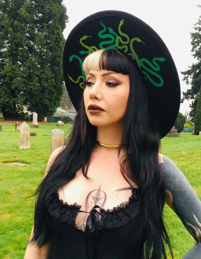 Vegan Felt wide brim Hat - goth witch snake fedora hat -XL Brim - Medusa | Etsy (CAD)