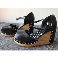 Vintage T.u.k Studded Wedge Platform Mary Jane Heel Shoes | Etsy (US)