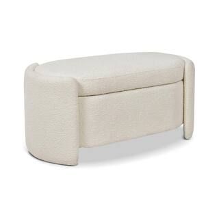 Jennifer Taylor Fuji Ivory White Boucle Upholstered Oval Storage Bench 43.5 in. x 22 in. x 19 in.... | The Home Depot