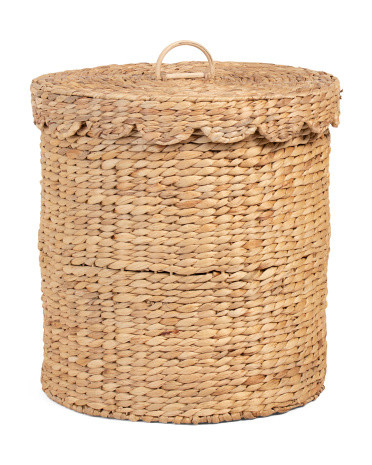 Water Hyacinth Ricenut Weave Round Basket With Lid | TJ Maxx