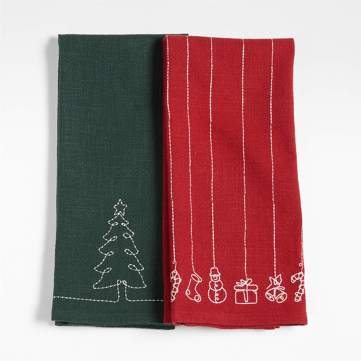 Holiday Embroidery Dish Towel, Set of 2 | Crate & Barrel | Crate & Barrel