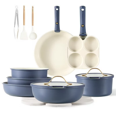 CAROTE 19pc Nonstick Cookware Set Detachable Handles, Golden Knob, Blue | Target