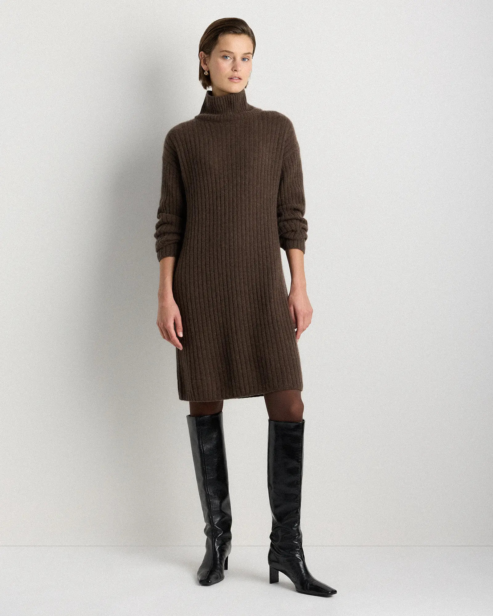 Mongolian Cashmere Ribbed Turtleneck Mini Dress | Quince