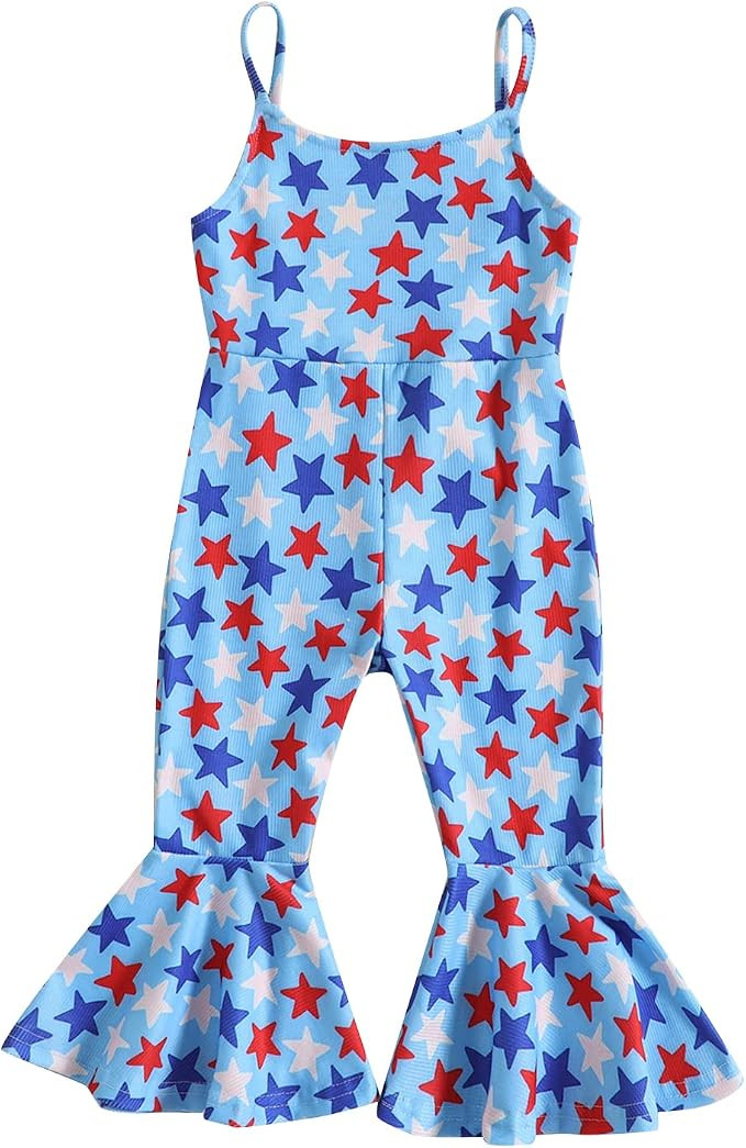 Noubeau Toddler Kids Baby Girl Fourth of July Outfits American Flag Bell-Bottom Romper One-Piece ... | Amazon (US)