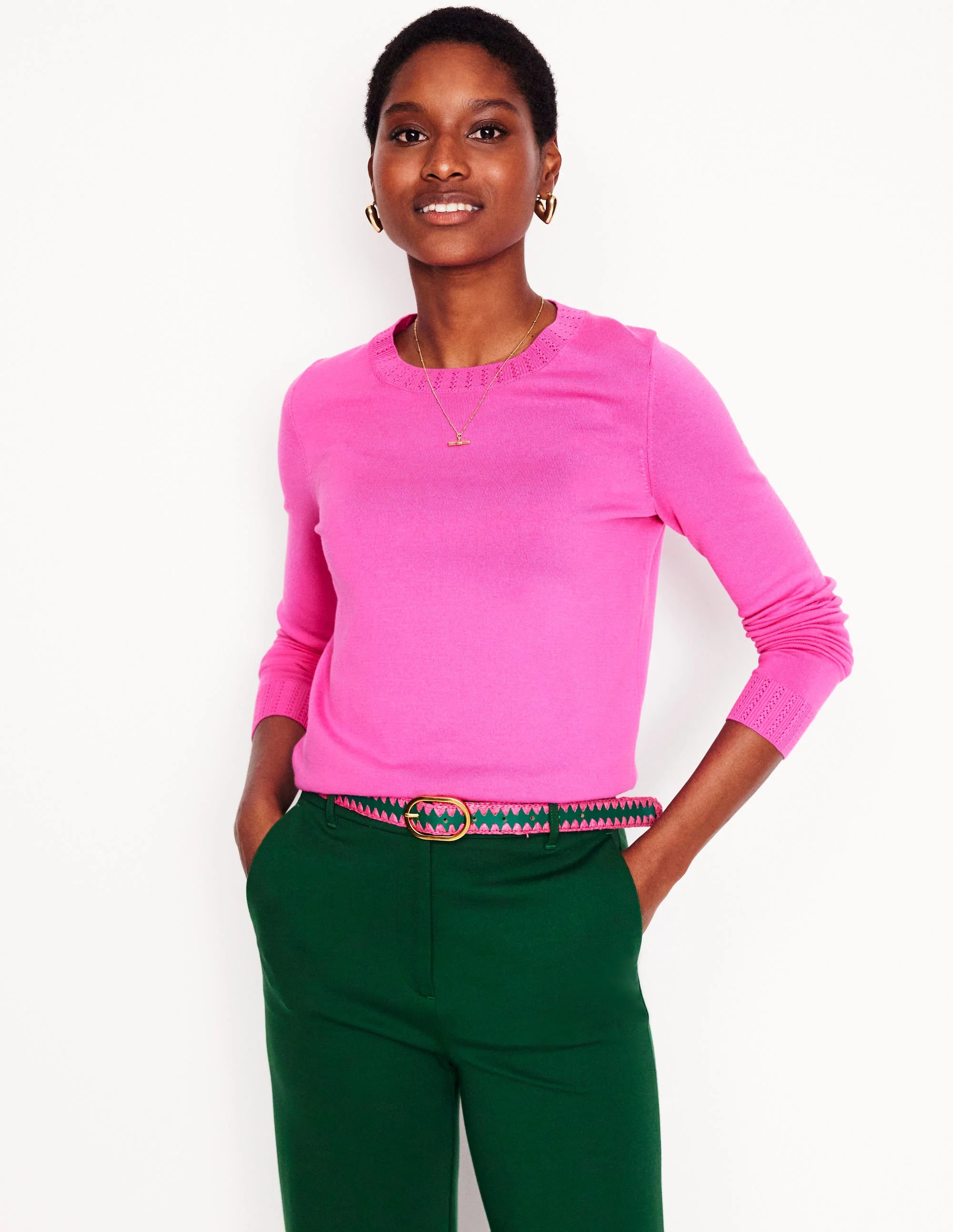 Emilia Cotton Crew Sweater-Tickled Pink | Boden (US)
