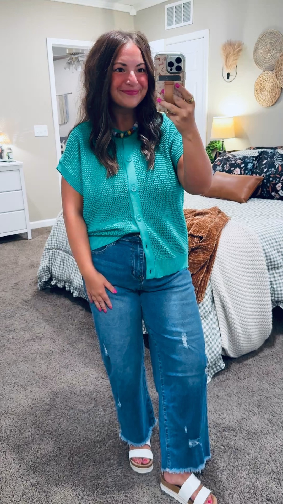 This short-sleeve cardigan from Amazon is such a cute pop of color! Wear it buttoned as a top for a comfy, classroom-ready look. 💚


sandals: fit true to size // wearing a 5
jeans: fit true to size // wearing a 12
sweater tee: fits true to size // wearing a large 

 #LTKootd #LTKMidsize #LTKWorkwear