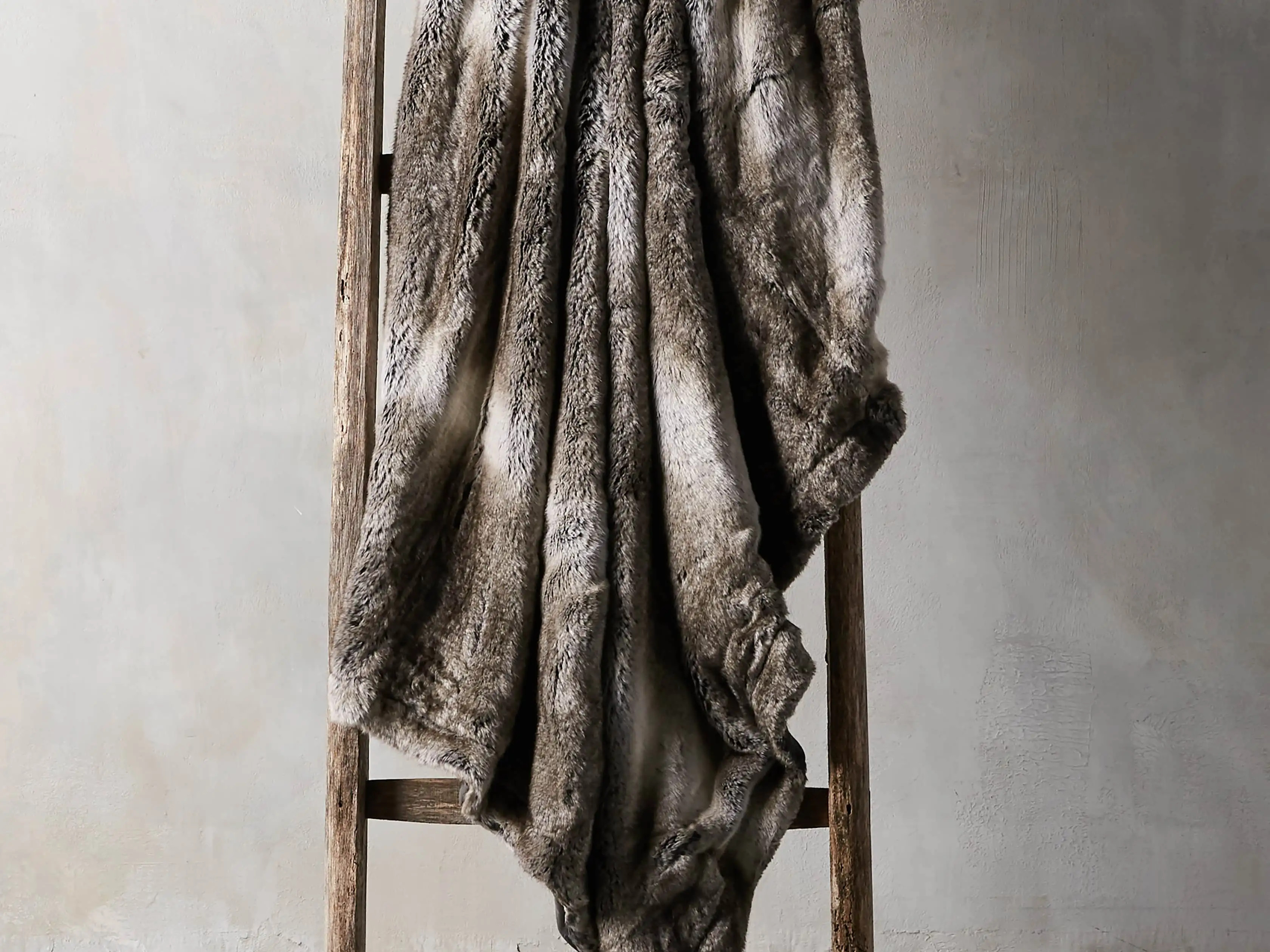 Grey Wolf Faux Fur Throw With Grey Velvet Back | Arhaus