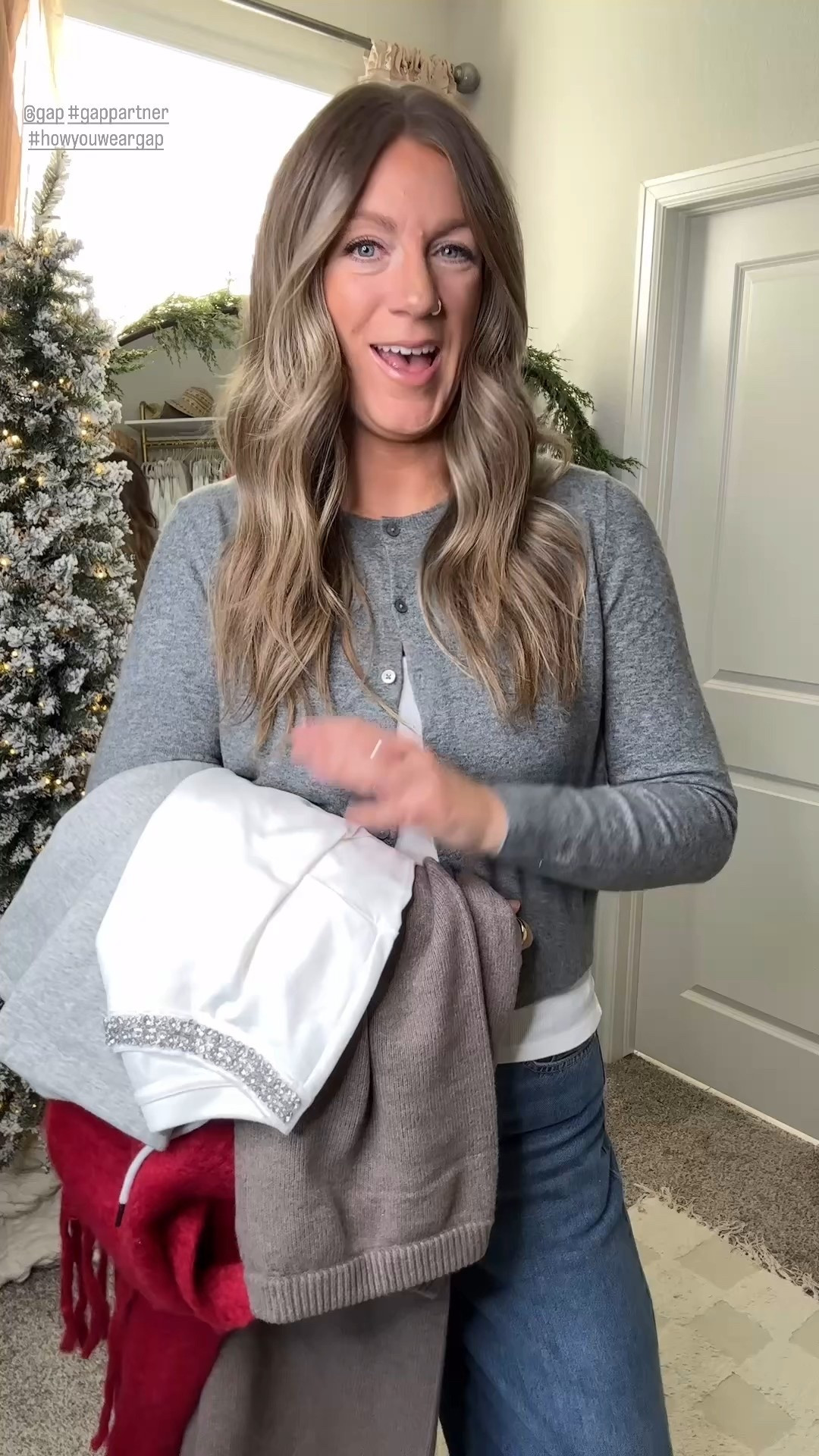 @Gap is a go-to of mine for gifts and holiday party looks! 
✨medium tall zip up, medium tall sweater pants (large tall may be better) large reg cardigan, 30 tall barrel jeans, large reg sparkle tee, 30 tall pants, large tall coat, 30 tall wide leg jeans

#gappartner #howyouweargap

#LTKOver40 #LTKGiftGuide #LTKTall