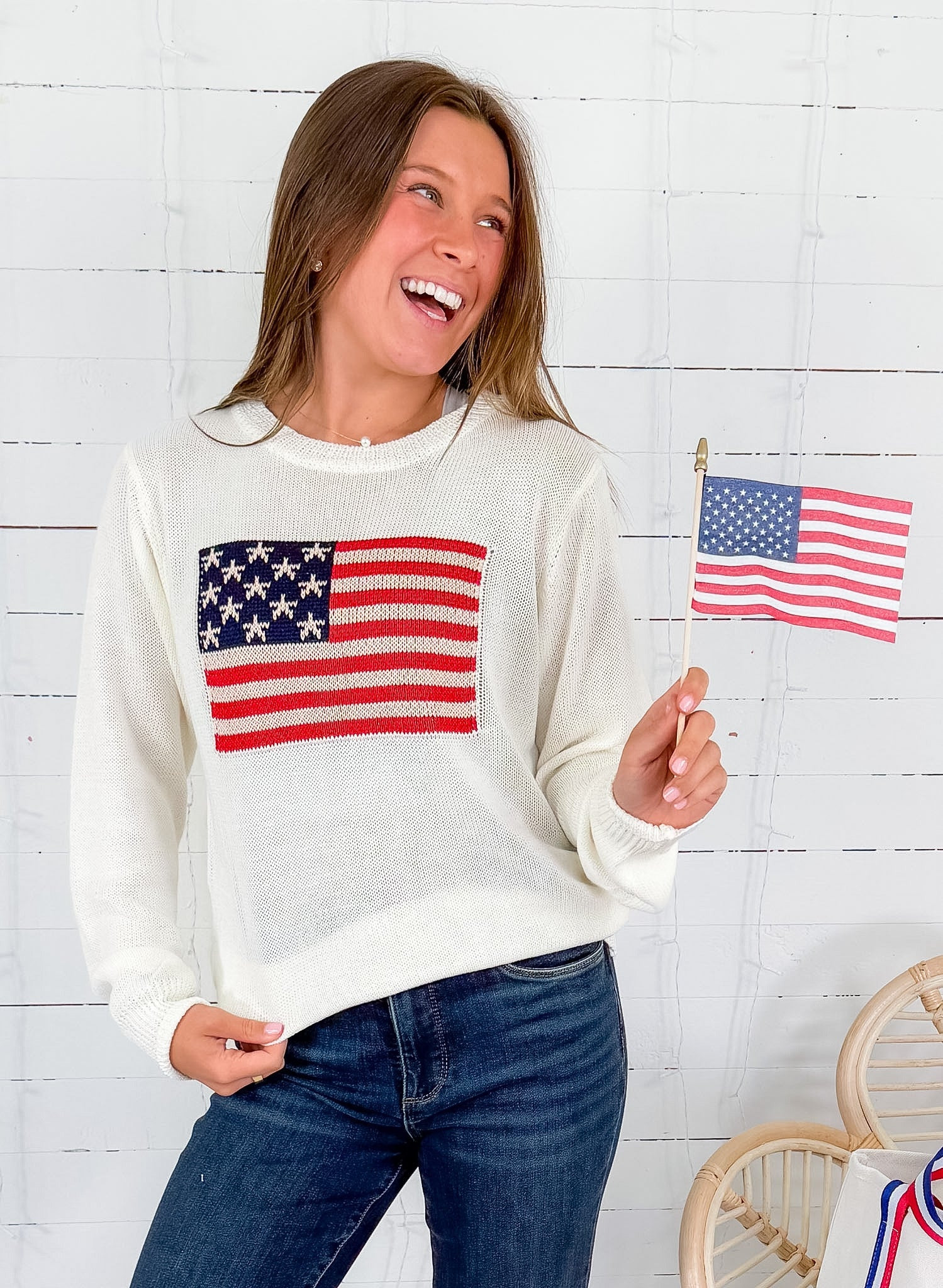 Patriot White Flag Sweater Sunday Edition | Clover and Bee | Clover + Bee