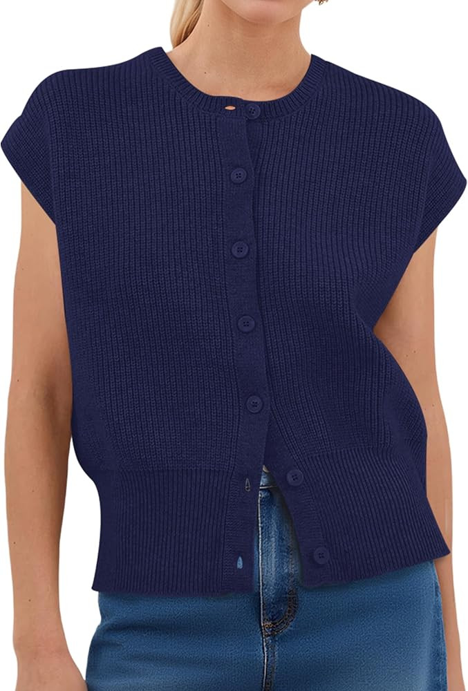 Sweater Vest Women Sleeveless Button Down Round Neck Knitted Tank Tops Business Casual Fall Cap S... | Amazon (US)
