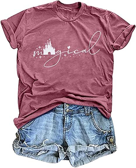 Magical Shirt for Women Magic Kingdom Tshirt Family Vacation Tee Castle Graphic Short Sleeve Tops | Amazon (US)