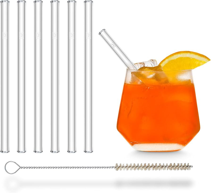 HALM Glass Straws - 6 Reusable 6 inch clear Drinking Straws short + Plastic-Free Cleaning Brush -... | Amazon (US)