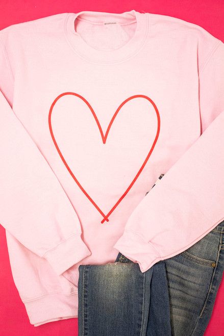 Heart Outline Light Pink Graphic Sweatshirt | The Pink Lily Boutique