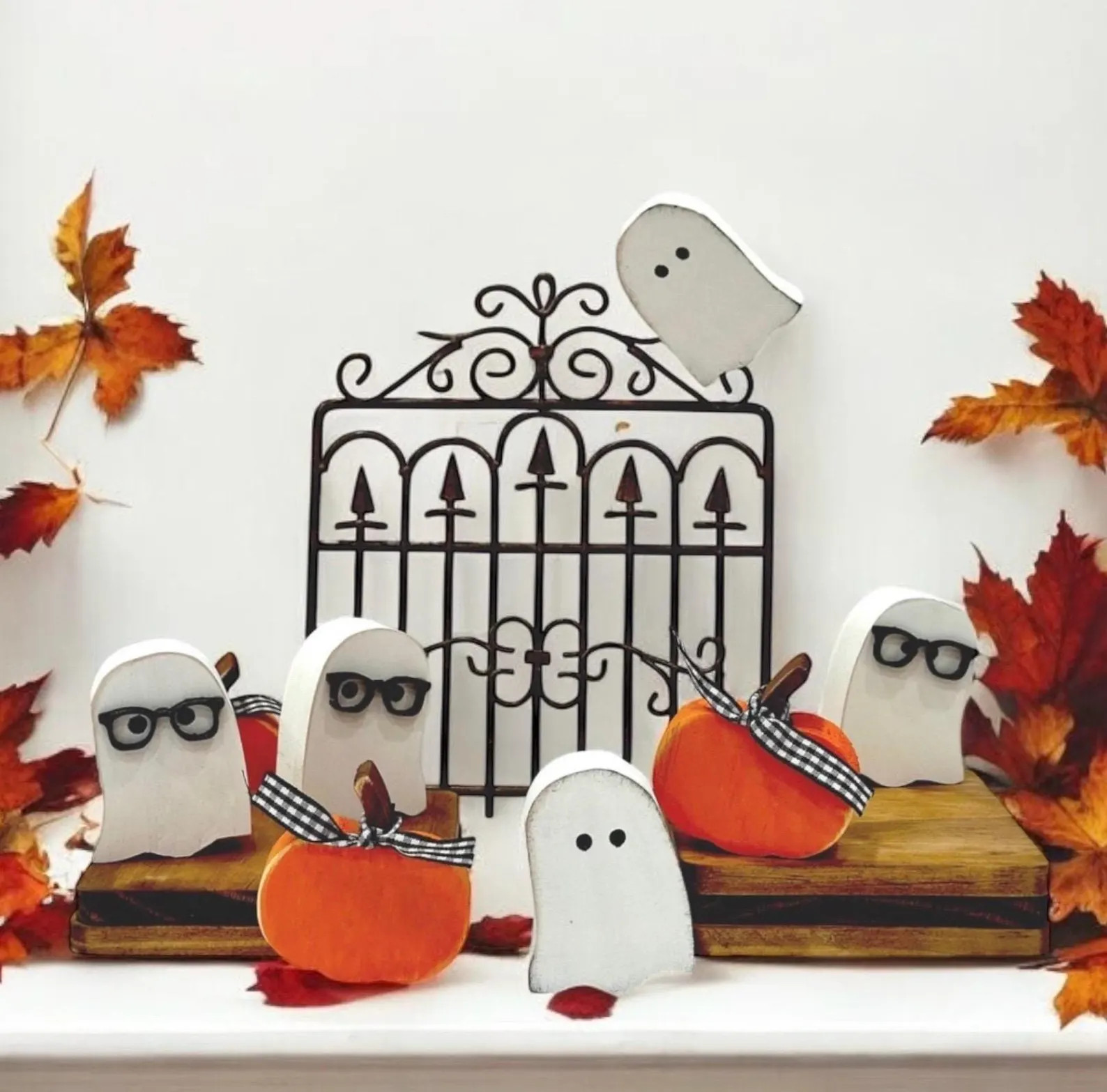 Mini Halloween Ghost & Pumpkin Trio, Cute Ghosts With Glasses, Fall Tiered Tray Decor, Coffee Bar... | Etsy (US)