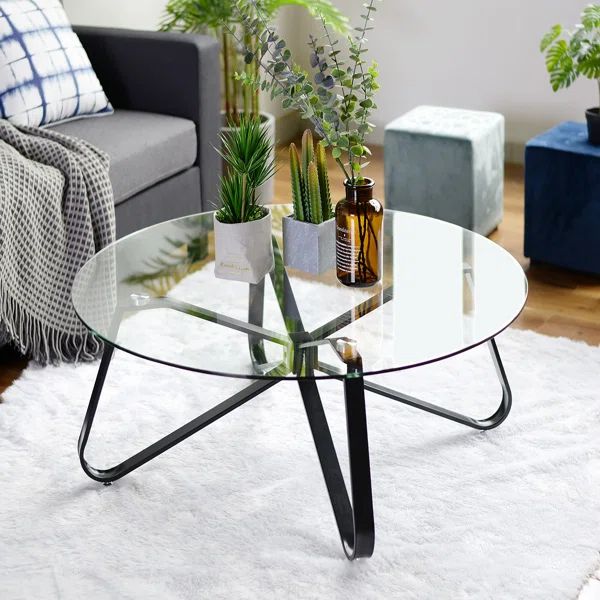31.5" Round Glass Coffee Table with Metal Frame Supported for Living Room | Wayfair North America