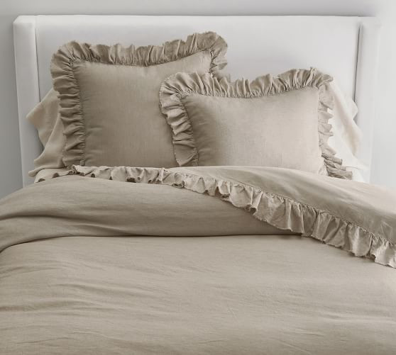 Belgian Flax Linen Fringe Ruffle Duvet Cover | Pottery Barn (US)