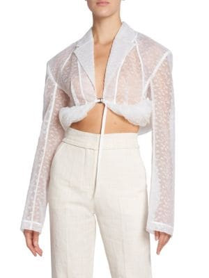 Gathered Lace Crop Shirt | Saks Fifth Avenue OFF 5TH
