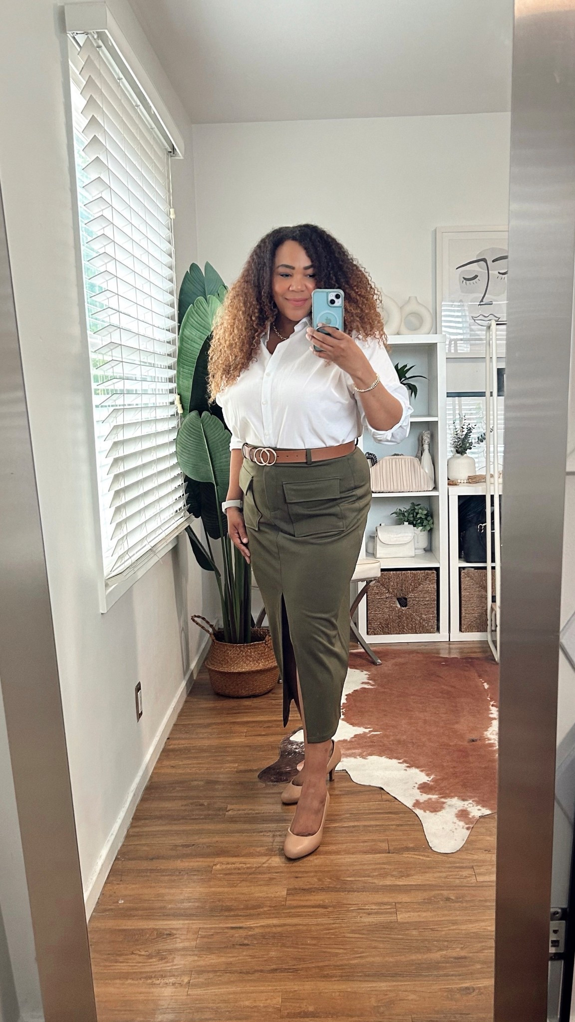 Work 👩🏾‍💻 outfit of the day! Got the shirt in a large and skirt in a large. 

#LTKOver40 #LTKWorkwear #LTKMidsize