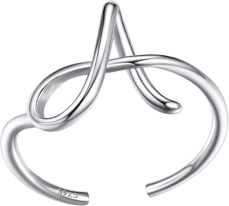 SILVERCUTE S925 Initial Rings, Adjustable Size 6-12 Statement Alphabet Letter A-Z Jewelry Persona... | Amazon (US)