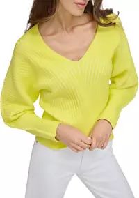 Women's Drop Shoulder V-Neck Plaited Sweater | Belk
