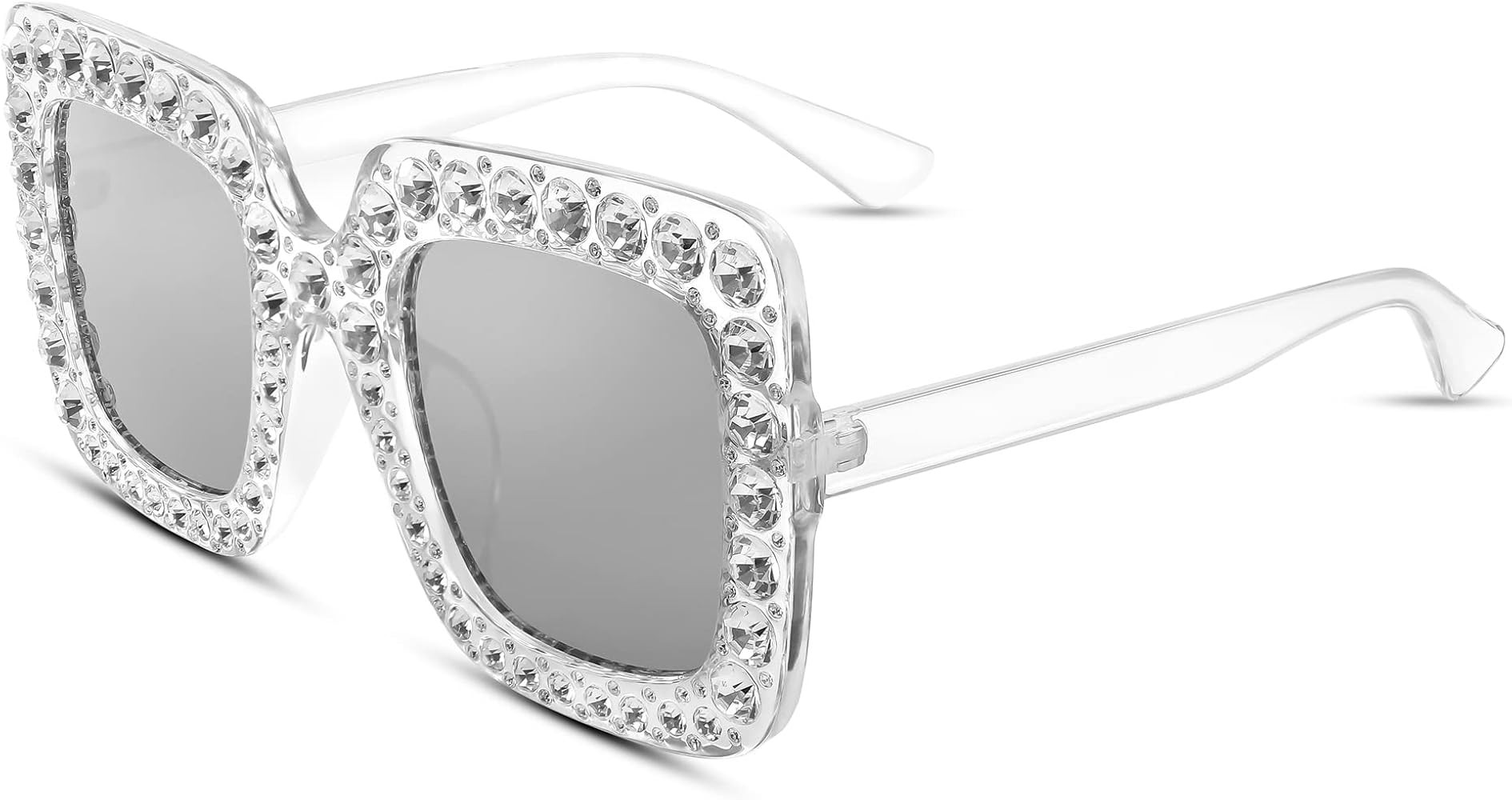 FEISEDY Women Sparkling Crystal Sunglasses Oversized Square Thick Frame B2283 | Amazon (US)