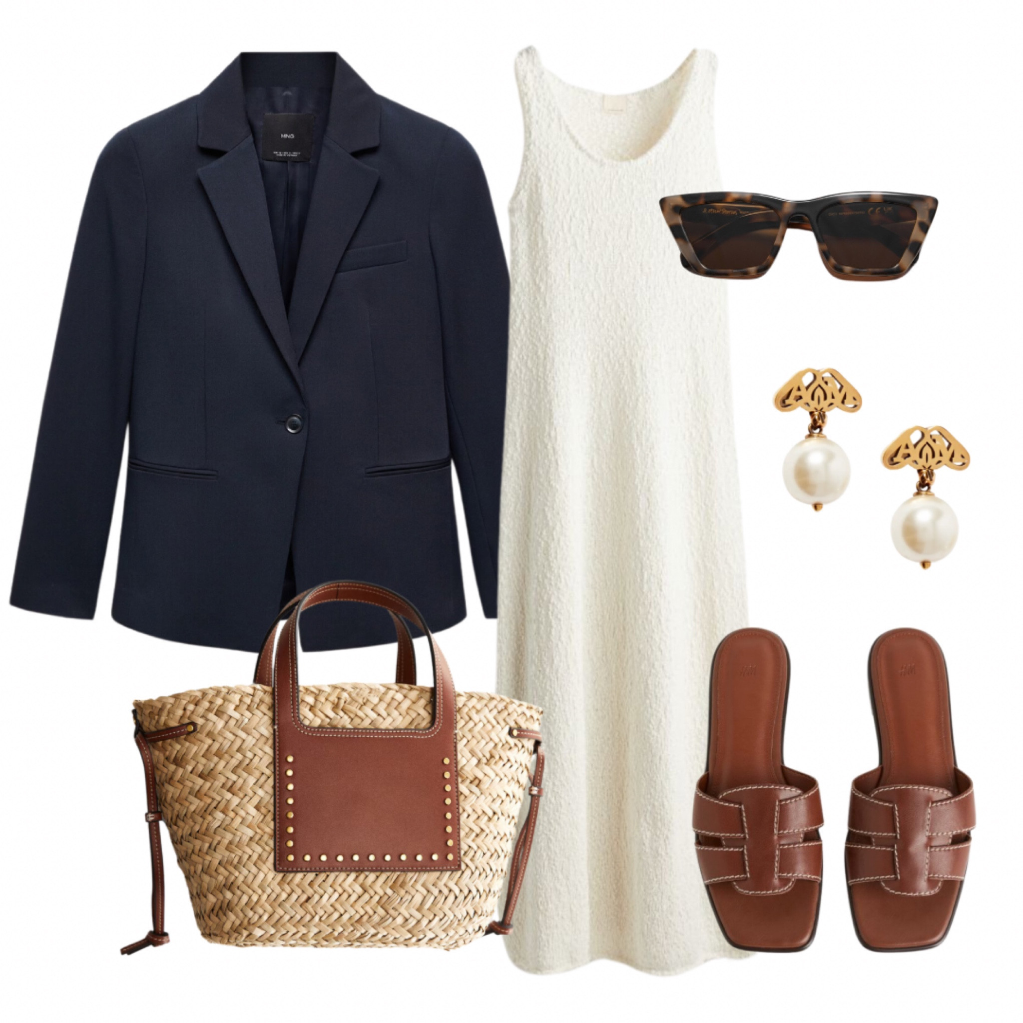 Navy blazer, white spring dress, summer dress, basket bag, leather sandals, workwear look

#LTKworkwear #LTKstyletip #LTKfindsunder100