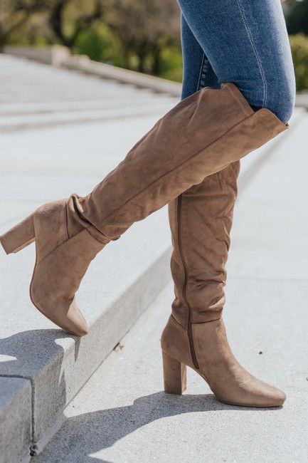 Gisele Taupe Suede Knee-High Heeled Boot | Magnolia Boutique