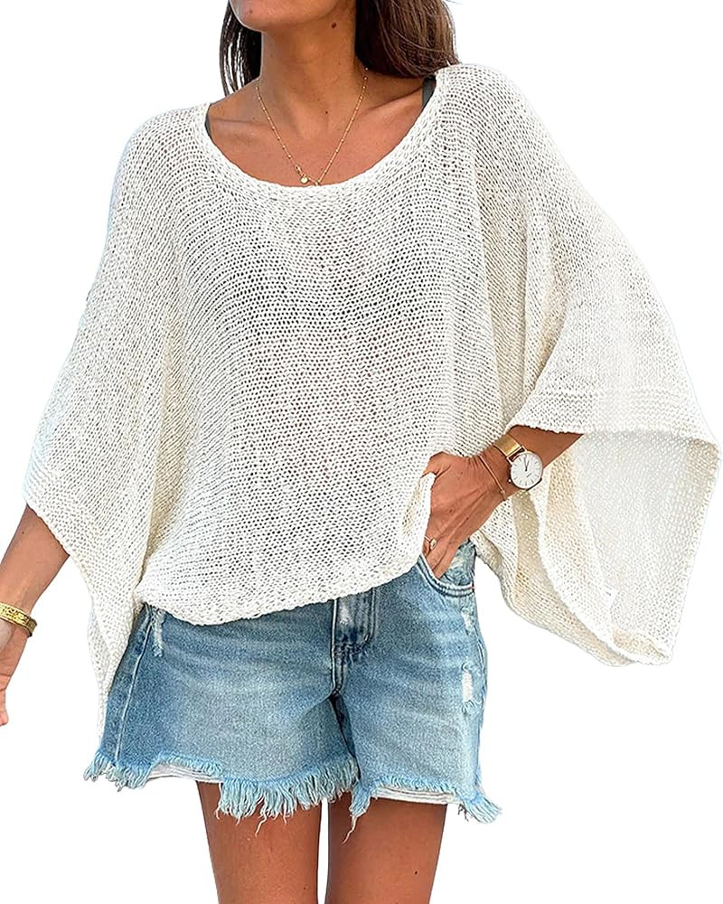 Bsubseach Crochet Swimsuit Coverup for Women Batwing Sleeve Bathing Suit Swimwear Mesh Knit Tops ... | Amazon (US)